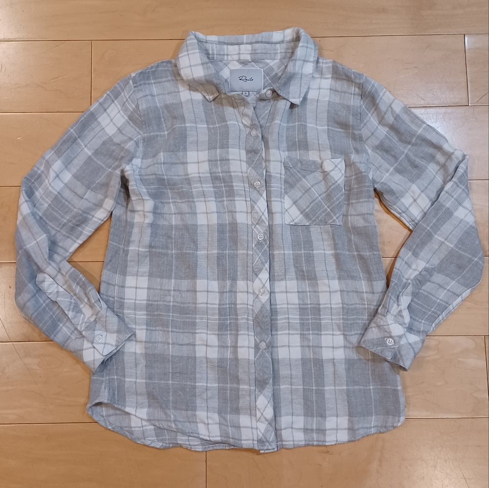 Rails Hunter Grey/White Button Front Long Sleeve … - image 4